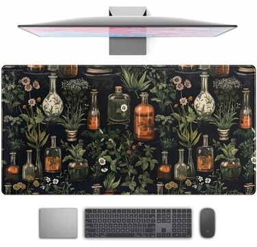 TENG DA QING Black Aesthetics Desk Mat Mouse Pad Large Gaming Mouse Pad Desk Pad Mousepad Mystical Green Plant Computer Laptop Keyboard and Mouse Mat Desktop Protector Mat for Women Girl Office 315x15