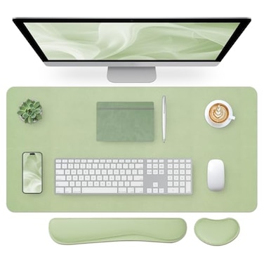 Bloss Leather Desk Mat and Keyboard Wrist Rest Large Mouse Pad Keyboard PadMouse Wrist Support NonSlip Desk Mat Protector for St Patricks Day315157 Inches Green