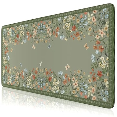 HAOCOO Dark Green Floral Desk Mat Desk Mat for Keyboard and Mouse XL Mouse Pad with NonSlip Rubber Base Waterproof Computer Mats for Desktop Long Mouse Pad for Gaming Women Office