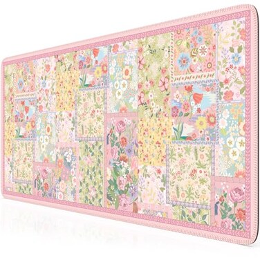 HAOCOO Cute Pink Desk Matt for Desktop Floral Mouse Pad with Stitched Edge Desk Protector Mat with NonSlip Rubber Base 354 x 157 Largr Computer Pad for Women Office