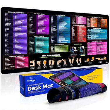 Think AM Excel Cheat Sheet Desk Pad 35x157 Waterproof Extra Large Excel Shortcut Mat with Stitched Edges AntiSlip Excel Mouse Pad for Office Desk MS ExcelWordPowerpoint Windows Shortcuts
