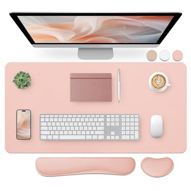 Bloss Leather Desk Pad and Keyboard Wrist Rest Large Mouse Pad Keyboard PadMouse Wrist Support NonSlip Desk Mat Protector for Office Home315157 InchesPink