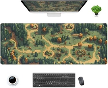 DCJJM Retro Brown Green Desk Mat XL Large Gaming Green Forest Pixel Mouse Pad NonSlip Rubber Base Mousepad Keyboard Mouse Mat Laptop Computer Mat with Stitched Edges Office Work Mat 315x118 in