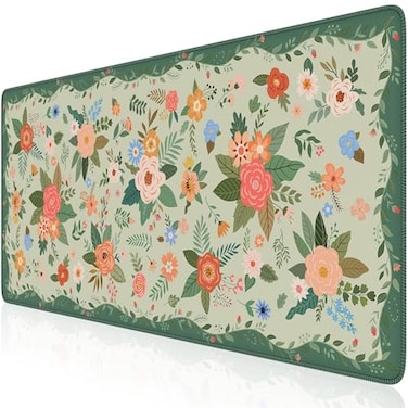 HAOCOO Cute Green Desk Mat Floral Keyboard Mouse Pad for OfficeSchoolHome Waterproof Large Desktop Mat NonSlip Cubicle Decor with Stitched Edge Desk Pad Protector Girly Supplies