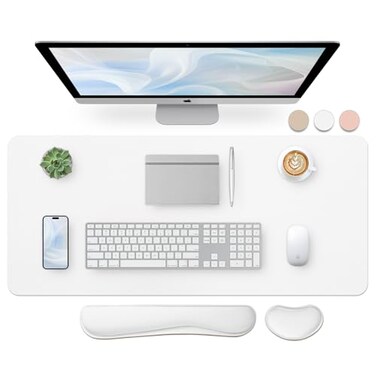 Bloss Leather Desk Pad and Keyboard Wrist Rest Large Mouse Pad Keyboard PadMouse Wrist Support NonSlip Desk Mat Protector for Office Home 354157 InchesWhite