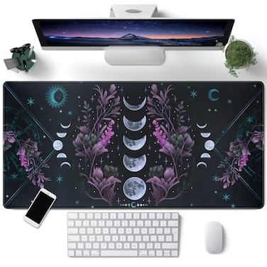 CYZFF Celestial Moon Phases Mouse Pad Large Purple Desk Mat Forest Extended Gaming Mousepad Violet Teal Desk Pad XXL 315 x 157 in Laptop Computer Mouse Keyboard Mat for Office Desk Decor