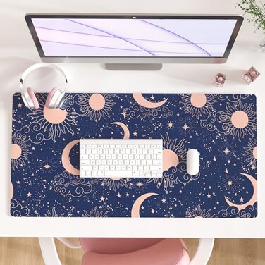 Colorful Star Starry Sky Large Mouse Pad Celestial Moon and Sun Extended Gaming Mouse Pad NonSlip Desk Mat Leather Blue Keyboard Mat for Desktop Gaming Mousepad Accessories 315x157