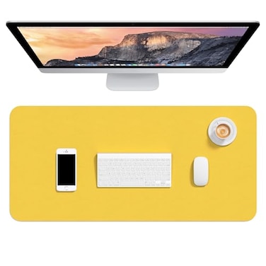 Hsurbtra Desk Pad 30 x 14 PU Leather Desk Mat XL Extended Mouse Pad Waterproof Desktop Blotter Protector NonSlip Ultra Thin Large Laptop Keyboard Writing Mat for Office Home Yellow