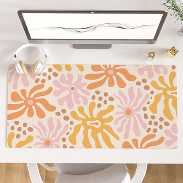 Colorful Star Large Mouse Pad PU Leather Waterproof Desk Mat Computer Gaming Mouse Pad XXL Full Desk Mousepad Non Slip Desk Pad for School Office Home 315 x 157 Wavy Flowers
