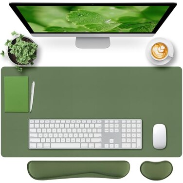 Bloss Keyboard Wrist Rest Mouse Wrist Rest Leather Desk Mat NonSlip Desk Mat Protector for Office Home315157 InchesOlive Green