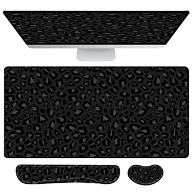 Deokke 3Pcs Large Gaming Mouse Pad Desk MatKeyboard Mouse Wrist Rest Support SetExtended Laptop Mouse Pad Memory Foam NonSlip Base for Gamer Home Office315x157inBlack Leopard Cheetah