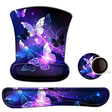 ToLuLu Keyboard Wrist Rest Pad Ergonomic Mouse Pad Set Gel Mouse Pad for Computer Laptop Non Slip Mousepad Keyboard Wrist Support Raised Memory Foam for Easy Typing Pain Relief Art Butterflies