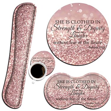 Yuxcfhjfe Ergonomic Mouse Pad with Wrist Support Set and Keyboard Wrist Rest Set for Laptop Gaming and Office Durable Comfortable and Pain Relief Coaster Proverbs 3125Bible Verse Pink Glitter