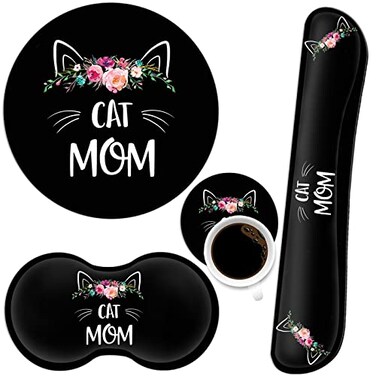 FDHHKJUKO Keyboard Wrist Rest Mouse Pad Mouse Wrist Rest Support Set Coaster Ergonomic Memory Foam4Pcs Keyboard Mouse Pad Set for Computer Home Office Cat Mom Floral Design