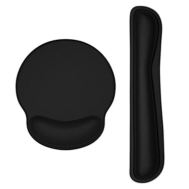 Dapesuom Keyboard Wrist Rest and Mouse Pad with Wrist Support Memory Foam Cushion for Keyboard and Mouse Set Ergonomic Desktop Pad Rests with Non Slip Base for Easy Typing Pain Relief Jet Black