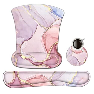 AIMSA Ergonomic Keyboard Wrist Rest and Mouse Pad with Wrist Support Set Memory Foam NonSlip Rubber Base for Home Office Easy Typing Pain Relief Pink Purple Marble