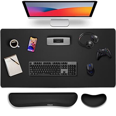 Gimars 4 in 1 Mouse Pad and Keyboard Wrist Rest Set Large Mouse Pad with Memory Foam Wrist Support Pad for Desk with Coaster Easy Typing Pain Relief Gaming Office Home 315x12 inch Black