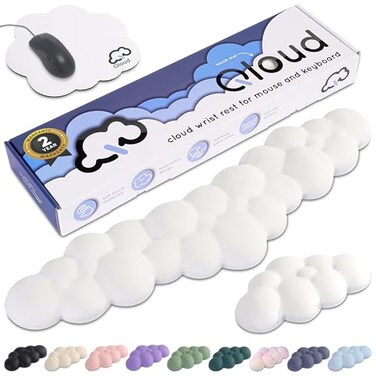 Create-ables Cloud Keyboard Wrist Rest Createables Qloud Cloud Wrist Rest for Computer Keyboard and Mouse Ergonomic Memory Foam Wrist Pad with NonSlip Base Includes Cloud Mouse Pad White