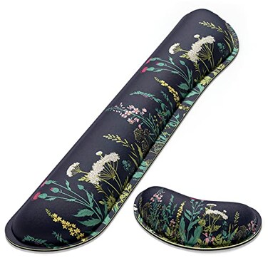 Dapesuom Enlarge Keyboard Wrist Rest Memory Foam Wrist Cushion for Desk Mat Support Cute Pain Relief Keyboard Mouse Pad Rests Set with NonSlip Base for Gaming Laptop Office Computer Elegant Flower