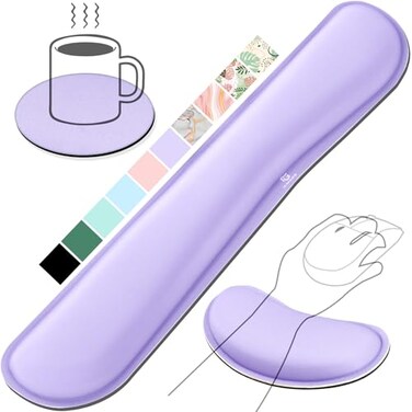 Gimars Upgrade Enlarge Gel Memory Foam Set Keyboard Wrist Rest Pad Mouse Wrist Cushion Support for Office Computer Laptop Mac Comfortable Lightweight for Easy Typing Pain Relief Purple