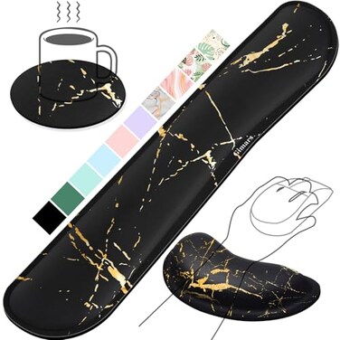 Gimars Upgrade Enlarge Gel Memory Foam Set Keyboard Wrist Rest Pad Mouse Wrist Cushion Support for Office Computer Laptop Mac Comfortable Lightweight for Easy Typing Pain ReliefMarbling