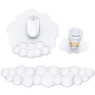 MOKURU Cloud Mouse Pad with Wrist Rest Cloud Keyboard Wrist Rest Mouse Pad Wrist Support Ergonomic Keyboard Mouse Wrist Support White