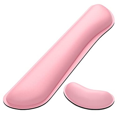 Dapesuom Keyboard Wrist Rest Set Cute PU Leather Wrist Cushion for Computer Keyboard and Mousepad Memory Foam Mouse Pad Rests Support with NonSlip Base for Typing Pain Relief Laptop Pink