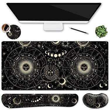 HOMKUMY Moon Large Gaming Mouse Pad Keyboard Wrist Rest Coaster Set 4Pcs Ergonomic XXL Desk Pad with Wrist Support Ultra Thick Mousepad 355x158 in for Home Office