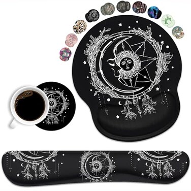 stmedazm Keyboard Wrist Rest and Mouse Pad Wrist Support Set NonSlip PU Base Easy Typing and Relieve Wrist Pain Perfect for Home Office Working Studying Celestial Theme Sun with Crescent Moon