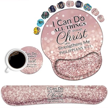 BWOOLL Keyboard Wrist Rest and Mouse Pad Wrist Rest Support Set NonSlip PU Base for Gaming and Office Comfortable Lightweight for Easy Typing Pain Relief Quote Bible Verse Philippians 413