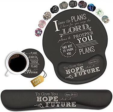 stmedazm Keyboard Wrist Rest and Mouse Pad Wrist Support Set with Coasters NonSlip PU Base Easy Typing and Relieve Wrist Pain Perfect for Home Office Working Studying Quotes Bible Verse Jeremiah 2911