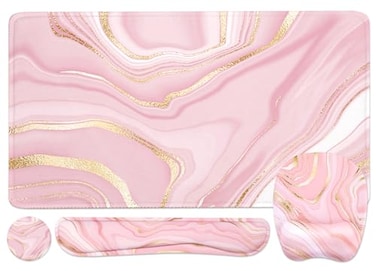 WB WEIRDBEAST Keyboard Wrist Rest Large Mouse Pad Wrist Support for Computer 4 in 1 Memory Foam Keyboard Pad Desk Mat Ergonomic Hand Rest Wrist Cushion for Home Office Gaming Pink Marble