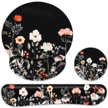G JGOO Ergonomic Mouse Pad with Wrist Rest and Keyboard Wrist Rest Wrist Rest for Computer Keyboard Easy Typing Pain Relief Black Mouse Pad with Wrist Support for GamingOffice Laptop Garden Flowers