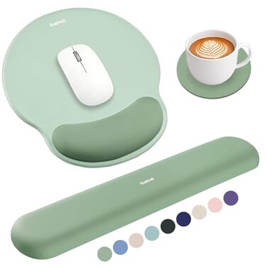 Sushret Mouse Pad and Keyboard Wrist Rest 3in1 Gel Memory Foam Ergonomic Mouse Pad with Wrist Rest SetGaming Mousepad Arm Cushion Support for Computer Office Desk Accessories Cute SetupSage Green