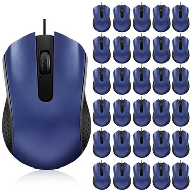 Bonuci 30 Pack USB Wired Mouse 3 Button Corded Computer Mice Bulk USB Mouse for PC Desktop Laptop Office School Classroom UseBlue