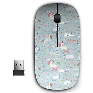 KAWAMOUSE 24G Ergonomic Portable USB Wireless Mouse for PC Laptop Computer Notebook with Nano Receiver Girl Unicorn