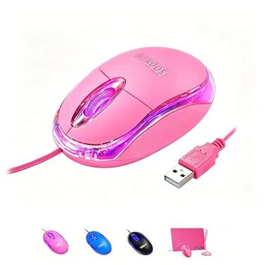SOON GO Pink MouseComputer Mousewith 15m Pink USB Cable Compatible with Windows Linux Mac Laptop PC Desktop Ideal for Office Home Business School Kids Women