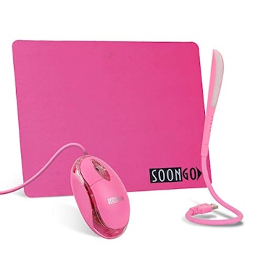 SOON GO Pink Mouse and Pad USB LED Light 3 in 1 Gift Comb Kids Mouse for Laptop Home Office Travel