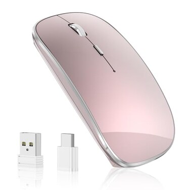 Halpilt Wireless Mouse Chargeable Portable Silent USB and TypeC Dual Mode Wireless Mouse 3 Adjustable DPI for Laptop Mac Android PC Q23S Black Rose Gold