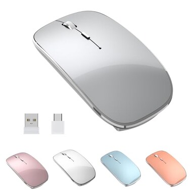 Halpilt Wireless Mouse Chargeable Portable Silent USB and TypeC Dual Mode Wireless Mouse 3 Adjustable DPI for Laptop Mac Android PC Q23S Black Grey