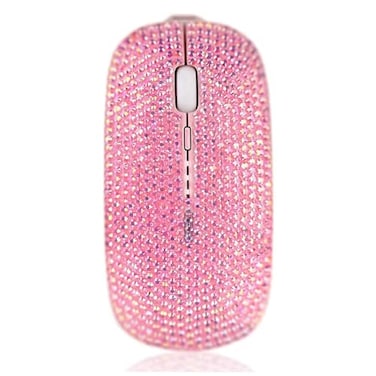 blingbybri Pink Colorful Bling Luxury Crystal Rhinestone 24G Wireless Mouse for Laptop Computer Cute Mouse for Girls Pink Colorful