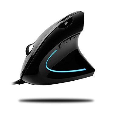 Adesso Wired Vertical Ergonomic Illuminated Optical 6Button USB Mouse Right Hand Orientation Black