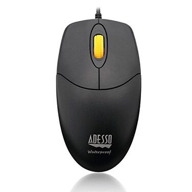 Adesso iMouse W3 Waterproof USB Optical Mouse with Magnetic Scroll Wheel 1000 DPI 4 Button Wired Mouse for Laptop Desktop Sealed Washable Design Black