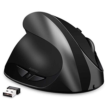 AURTEC LeftHanded Mouse Rechargeable 24G Wireless Ergonomic Vertical Mice with USB Receiver 6 Buttons and 3 Adjustable DPI 80012001600 for Left Hand Black