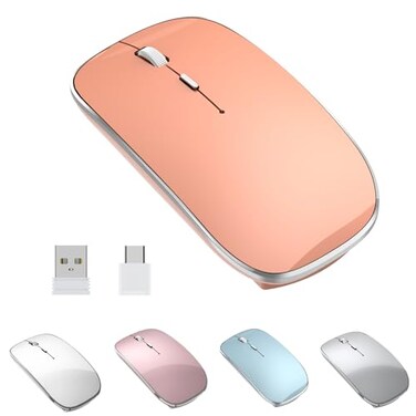 Halpilt Wireless Mouse Chargeable Portable Silent USBA and USBC Dual Mode Wireless Mouse 3 Adjustable DPI for Laptop Mac Android PC Q23S Orange