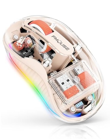 FMOUSE Transparent Wireless Mouse TriMode Bluetooth 51 24GHz USBA USBC Receiver Silent Rechargeable RGB 3 Devices for MacBook Laptop iPad PC Warm Minimal Cream