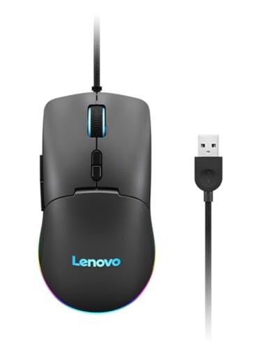 Lenovo M210 RGB Wired Gaming Mouse for PC Laptop Computer with Windows Chrome OS 3 Zone RGB 8000 DPI Adjustable Sensor 7 Programmable Buttons Palm Grip Mouse for Gamers Black