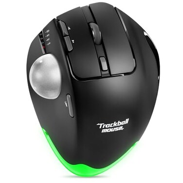 TRELC Wireless Trackball Mouse Ergonomic Rollerball Mouse with 4800 DPI7 Programmable Buttons Thumb Control Mice Rechargeable Optical Mouse for 3 Devices for Windows PC Laptop Tablet Black