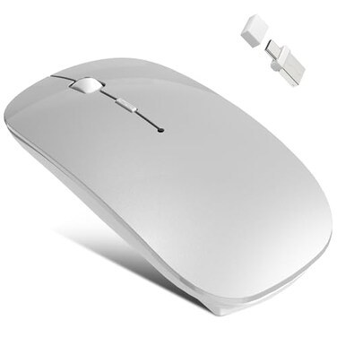 Azmall Bluetooth Wireless Mouse for MacBook Air Mac Pro iPad Laptop Computer Pad Optical Rechargeable Slim Silent Dual Mode 24G USBCUSBABluetooth 5230 Mouse Jiggler for Computer Awakening Silver