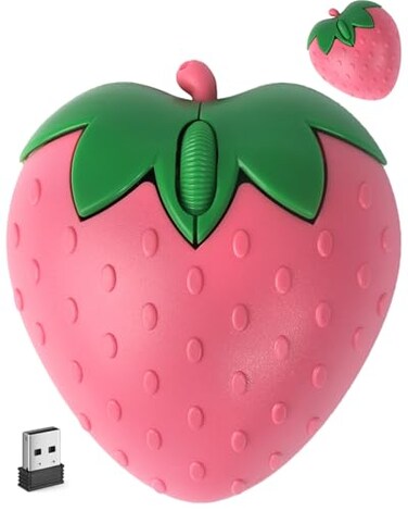 SHARE SUNSHINE Wireless Bluetooth Mouse Cute Pink Fruit Strawberry Shape Silent Portable Lightweight USB Optical Cordless Dual Mode Mice for PC Laptop Computer Tablet Mac MacBook Pro Desktop Kids Girl